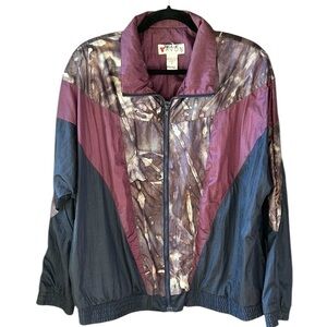 Vintage Lavon Women’s XL Nylon Track Zip Up Jacket Maroon Navy Abstract